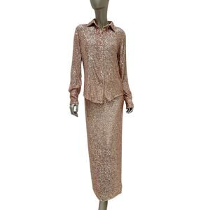 Tom Ford Pink Sequin Blouse  Skirt Set - Size 38